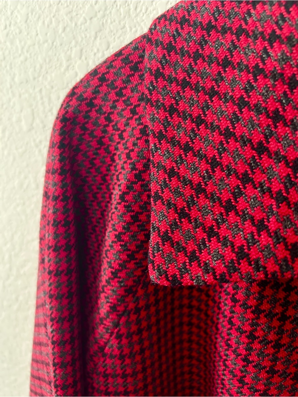 Odeeh red Houndstooth Virgin Wool jacket blazer with cute lining size 12 / 42 - Picture 6 of 8